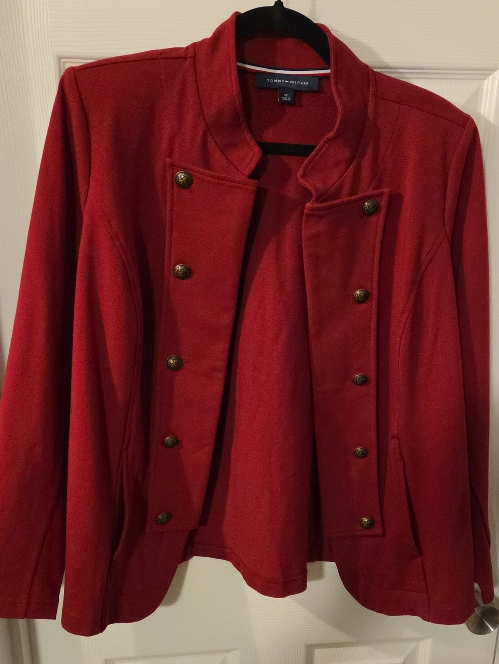 Tommy Hilfiger Red Double-Breasted Military-Style Blazer Jacket
